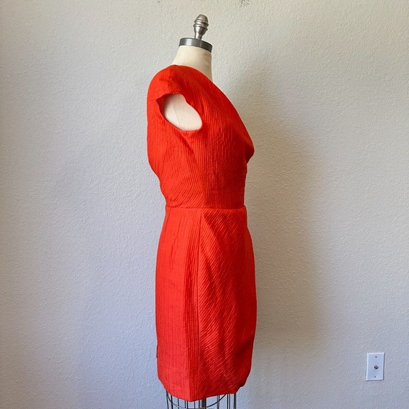 LELA ROSE Asymmetric One Shoulder Sheath Mini Dress in Orange/Red - Picture 7 of 13